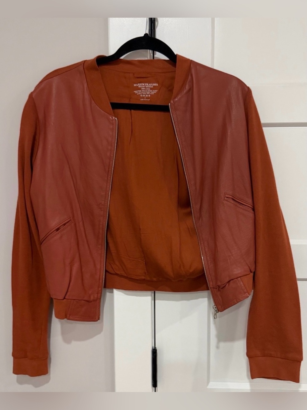 Women's Rust Bomber Jacket - Lightweight Casual Layer Cotton and Leather